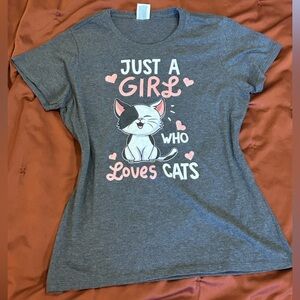 Medium Gray Fitted Shirt Cat Lover Cutesy‎ Adorable